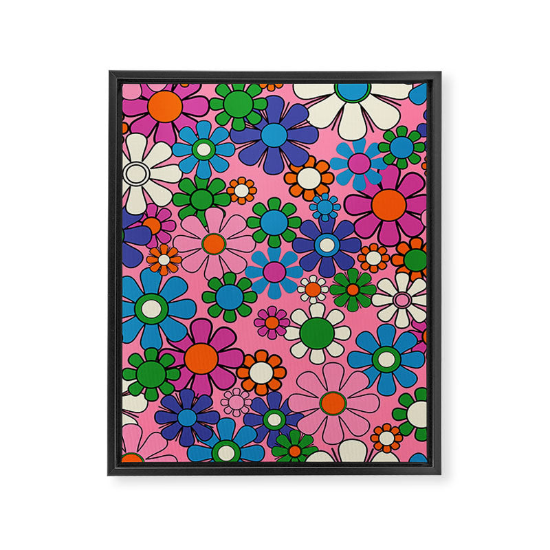 Groovy Retro Garden Colorful 60s 70s Pink Floral Pattern Framed Canvas Print Gallery Image 8