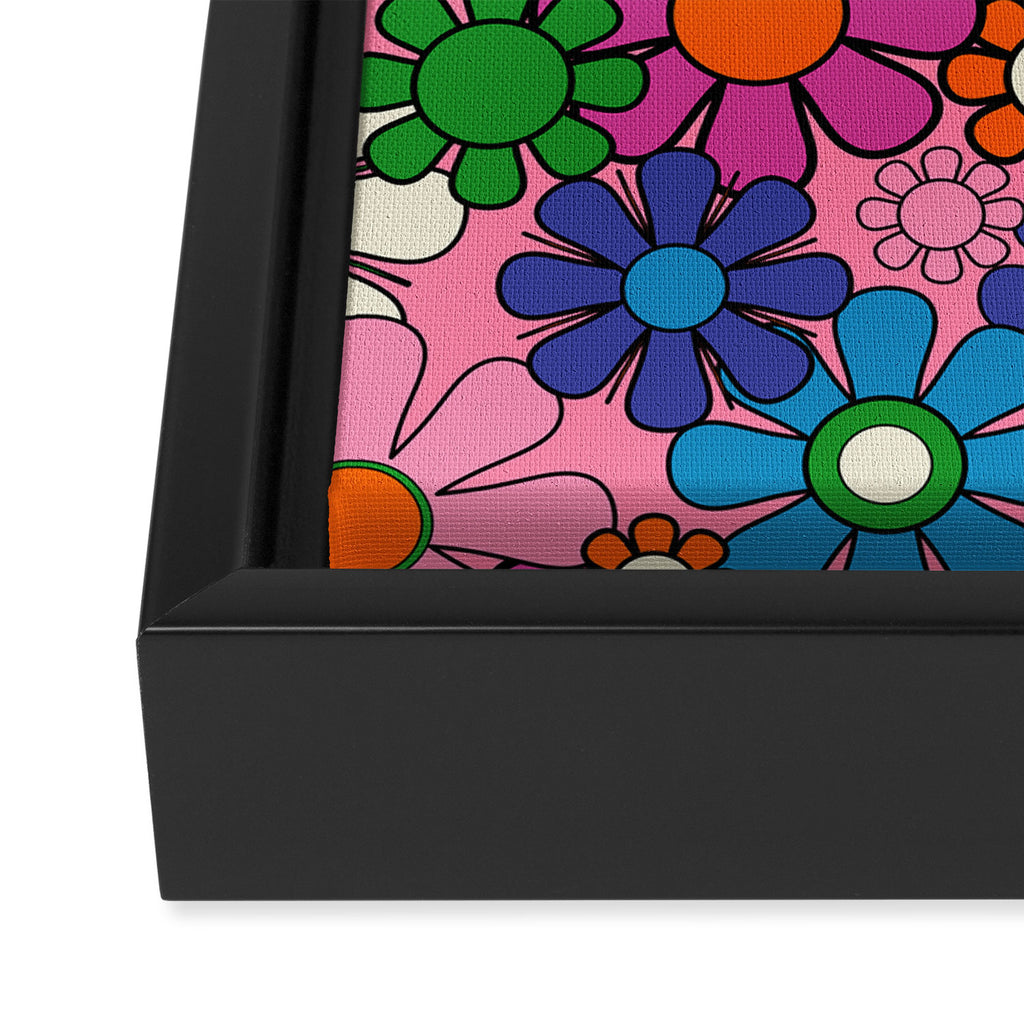 Groovy Retro Garden Colorful 60s 70s Pink Floral Pattern Framed Canvas Print Gallery Image 3