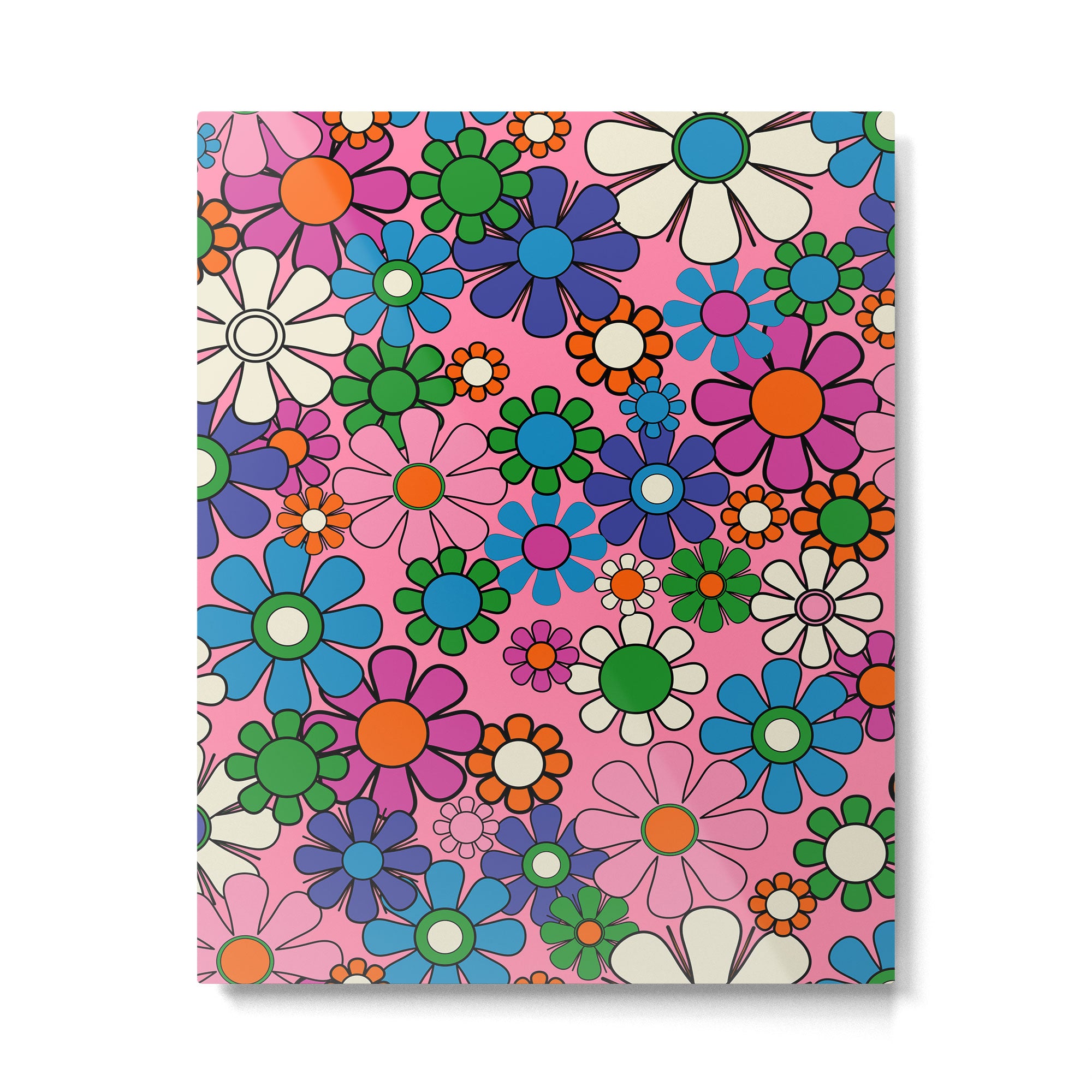 Groovy Retro Garden Colorful 60s 70s Pink Floral Pattern Metal Print Gallery Image 6