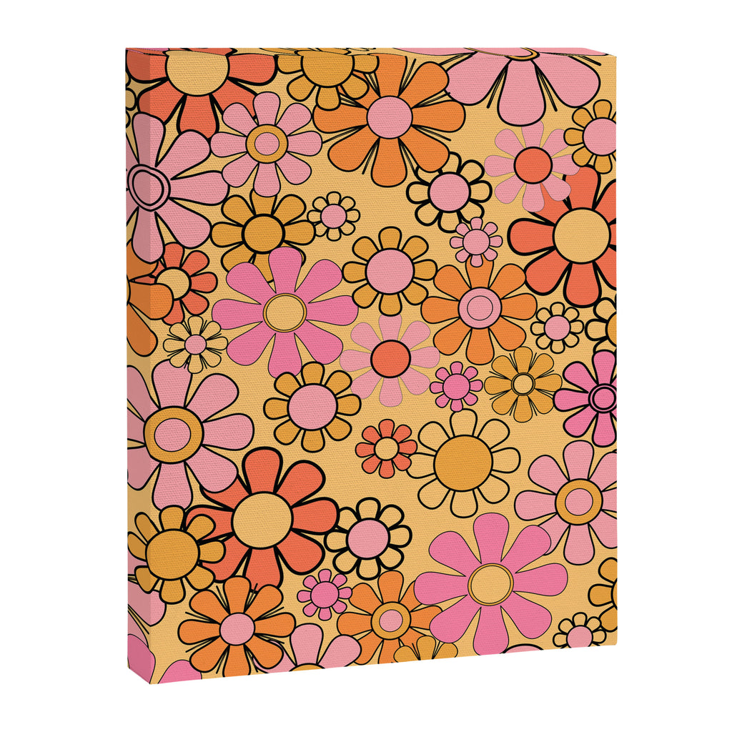 Groovy Retro Garden Floral Pattern 60s 70s Flowers Pink Orange and Yellow Canvas Print Gallery Image 8