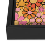 Groovy Retro Garden Floral Pattern 60s 70s Flowers Pink Orange and Yellow Framed Canvas Print Gallery Image 3
