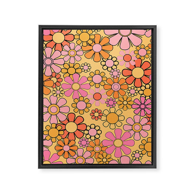 Groovy Retro Garden Floral Pattern 60s 70s Flowers Pink Orange and Yellow Framed Canvas Print Gallery Image 8