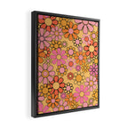 Groovy Retro Garden Floral Pattern 60s 70s Flowers Pink Orange and Yellow Framed Canvas Print Gallery Image 2