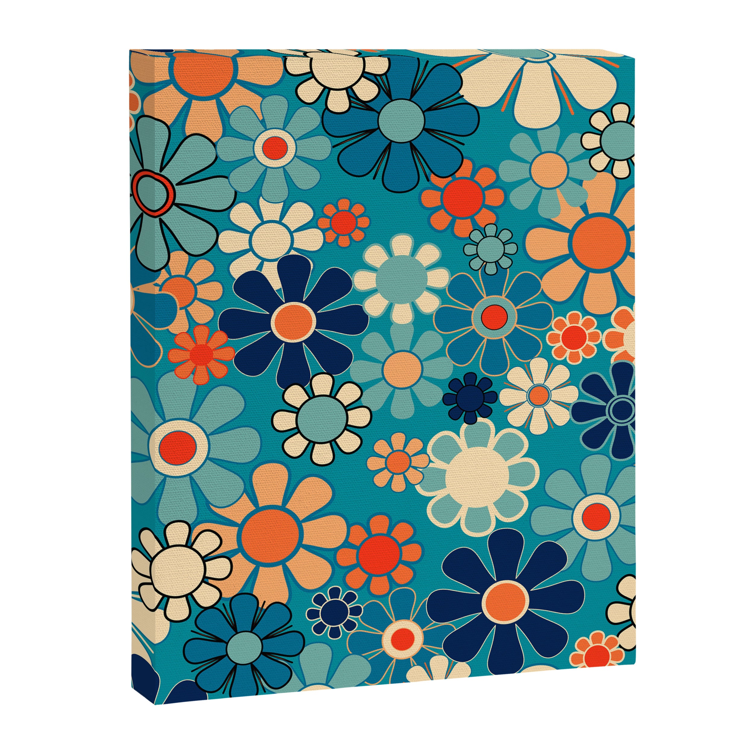 Groovy Retro Garden Flowers 60s 70s Floral Pattern in Blue and Orange Canvas Print Gallery Image 8