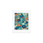 Groovy Retro Garden Flowers 60s 70s Floral Pattern in Blue and Orange Art Print Gallery Image 1