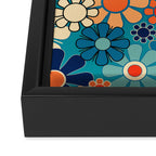 Groovy Retro Garden Flowers 60s 70s Floral Pattern in Blue and Orange Framed Canvas Print Gallery Image 3