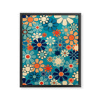 Groovy Retro Garden Flowers 60s 70s Floral Pattern in Blue and Orange Framed Canvas Print Gallery Image 8