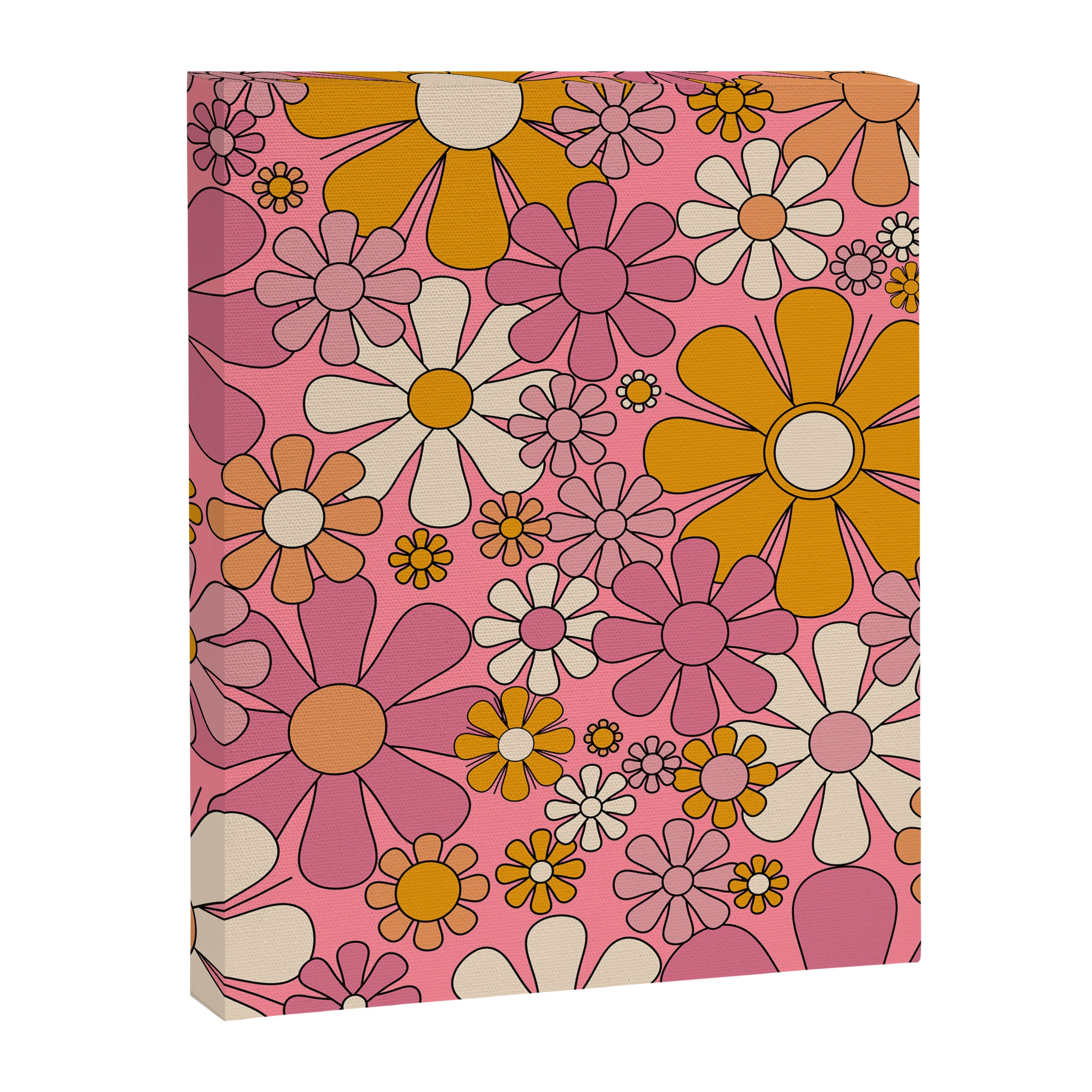 Groovy Retro Garden Flowers 60s 70s Floral Pattern Pink and Ochre  Canvas Print Gallery Image 8
