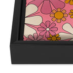 Groovy Retro Garden Flowers 60s 70s Floral Pattern Pink and Ochre  Framed Canvas Print Gallery Image 3