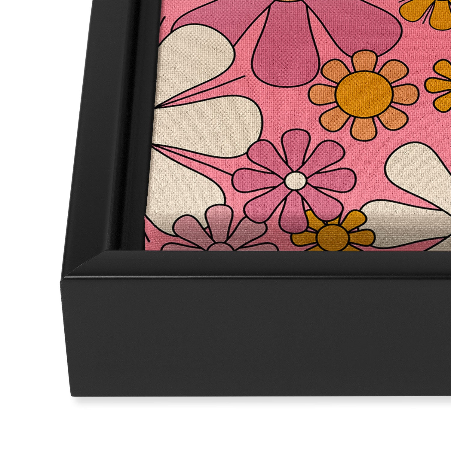 Groovy Retro Garden Flowers 60s 70s Floral Pattern Pink and Ochre  Framed Canvas Print Gallery Image 3