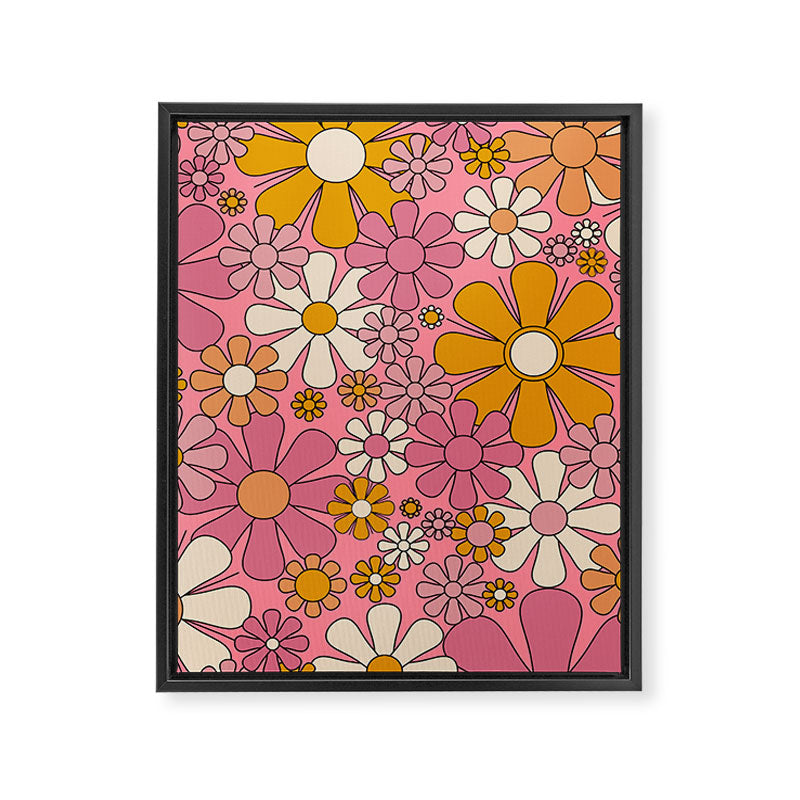 Groovy Retro Garden Flowers 60s 70s Floral Pattern Pink and Ochre  Framed Canvas Print Gallery Image 8