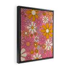 Groovy Retro Garden Flowers 60s 70s Floral Pattern Pink and Ochre  Framed Canvas Print Gallery Image 2