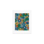 Groovy Retro Garden Flowers 60s 70s Multicolor Floral Pattern on Blue Art Print Gallery Image 1