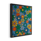 Groovy Retro Garden Flowers 60s 70s Multicolor Floral Pattern on Blue Framed Canvas Print Gallery Image 2
