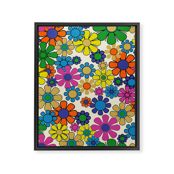 Groovy Retro Garden Flowers 60s 70s Vibrant Colorful Floral Pattern Framed Canvas Print Gallery Image 1