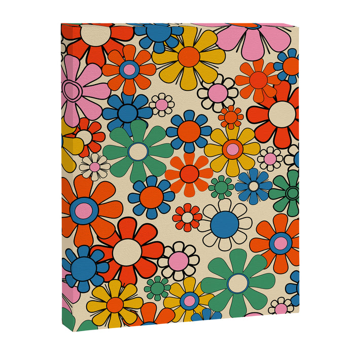 Groovy Retro Garden Flowers Colorful 60s 70s Floral Pattern Canvas Print Gallery Image 1