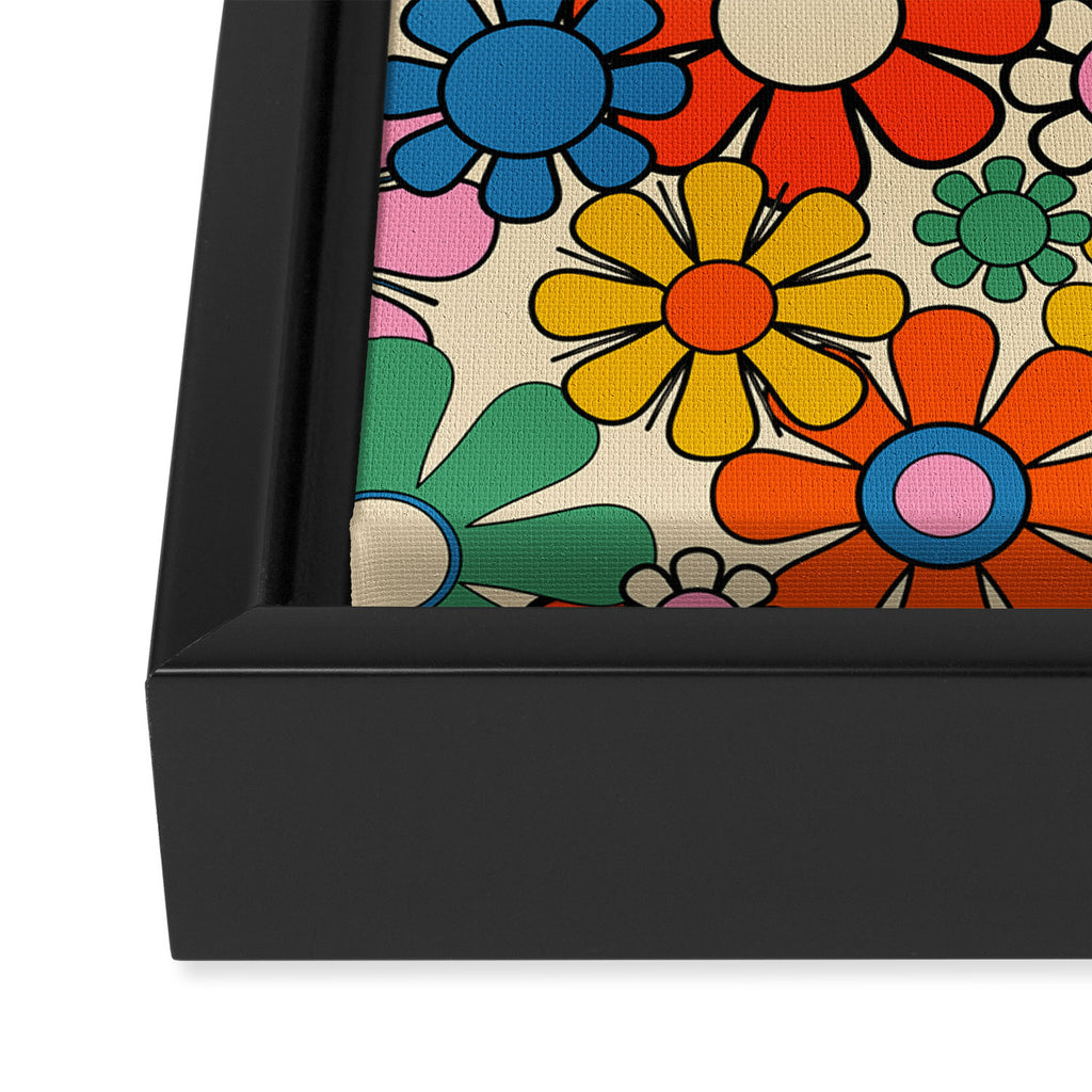 Groovy Retro Garden Flowers Colorful 60s 70s Floral Pattern Framed Canvas Print Gallery Image 3