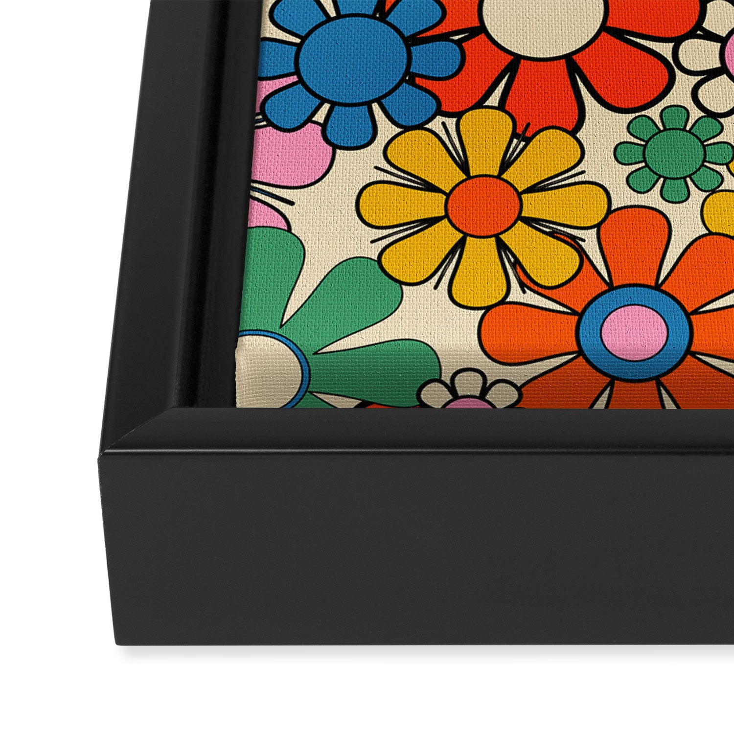 Groovy Retro Garden Flowers Colorful 60s 70s Floral Pattern Framed Canvas Print Gallery Image 3