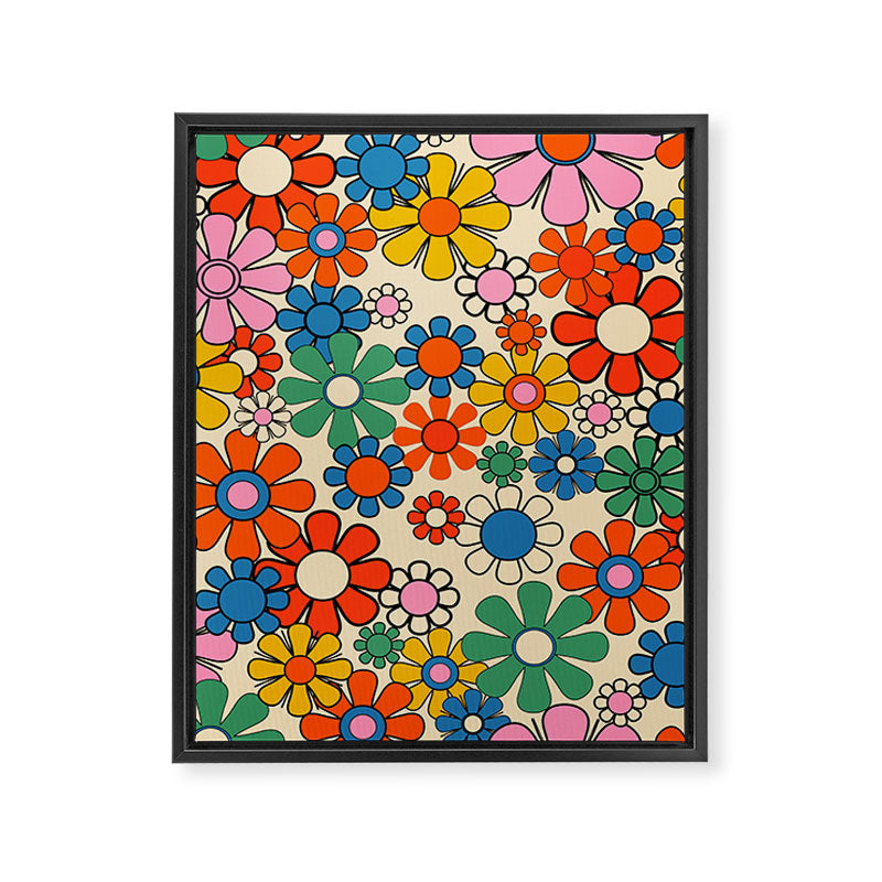 Groovy Retro Garden Flowers Colorful 60s 70s Floral Pattern Framed Canvas Print Gallery Image 8