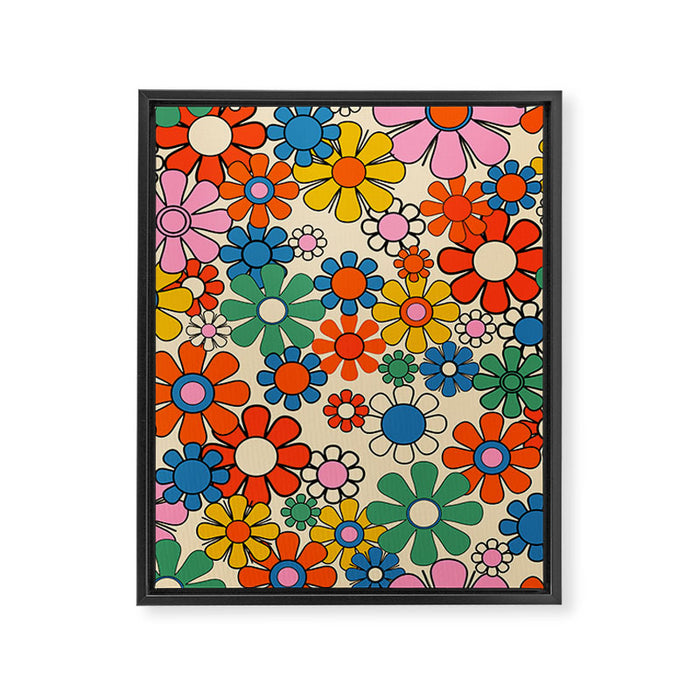 Groovy Retro Garden Flowers Colorful 60s 70s Floral Pattern Framed Canvas Print Gallery Image 1