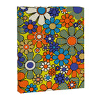 Groovy Retro Garden Gingham Flowers 60s 70s Maximalist Floral Pattern Blue Orange Yellow Canvas Print Gallery Image 8