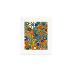 Groovy Retro Garden Gingham Flowers 60s 70s Maximalist Floral Pattern Blue Orange Yellow Art Print Gallery Image 1