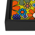 Groovy Retro Garden Gingham Flowers 60s 70s Maximalist Floral Pattern Blue Orange Yellow Framed Canvas Print Gallery Image 3