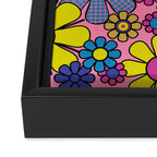 Groovy Retro Garden Gingham Flowers 60s 70s Maximalist Floral Pattern Pink Blue Yellow Framed Canvas Print Gallery Image 3