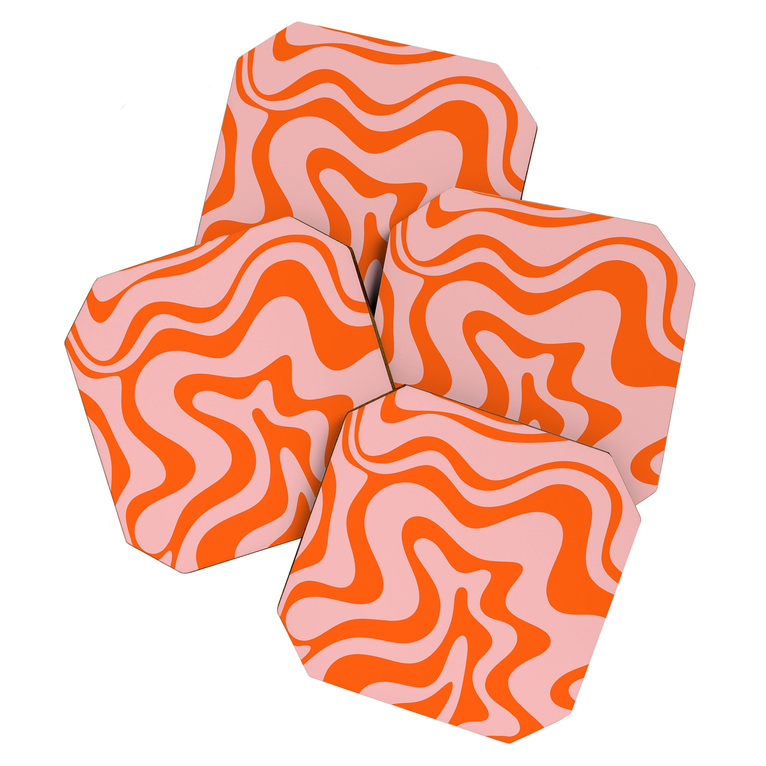 Groovy Retro Liquid Swirl Abstract Orange and Pink Pattern 4 Coaster Gallery Image 1