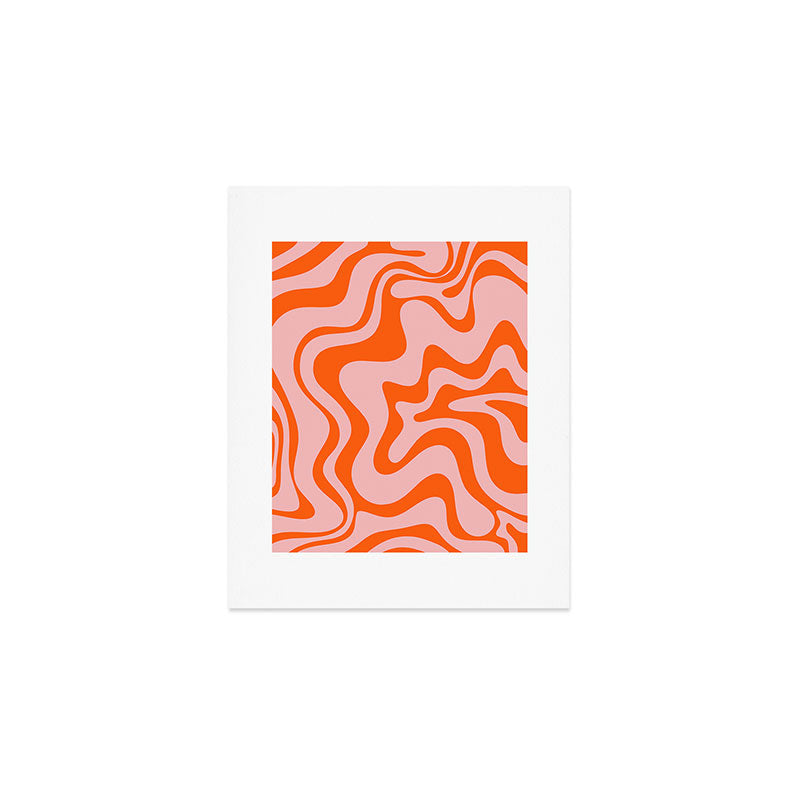 Groovy Retro Liquid Swirl Abstract Orange and Pink Pattern Art Print Gallery Image 1