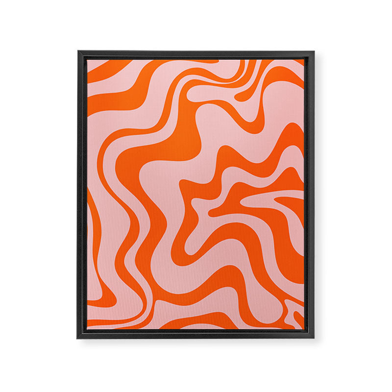 Groovy Retro Liquid Swirl Abstract Orange and Pink Pattern Framed Canvas Print Gallery Image 6