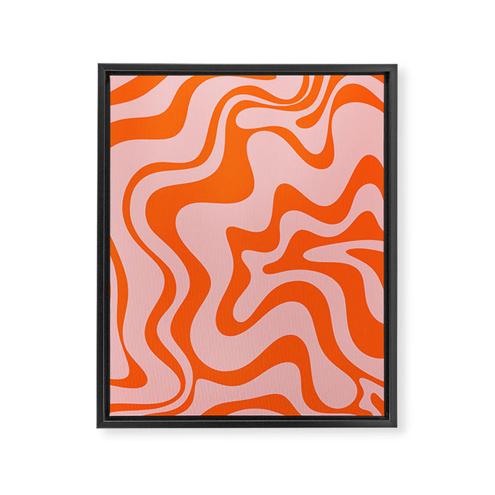 Groovy Retro Liquid Swirl Abstract Orange and Pink Pattern Framed Canvas Print Gallery Image 1