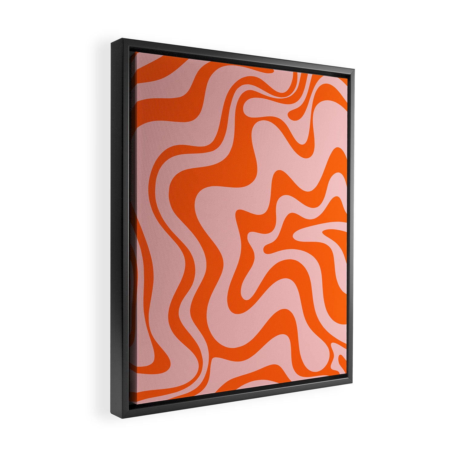 Groovy Retro Liquid Swirl Abstract Orange and Pink Pattern Framed Canvas Print Gallery Image 2