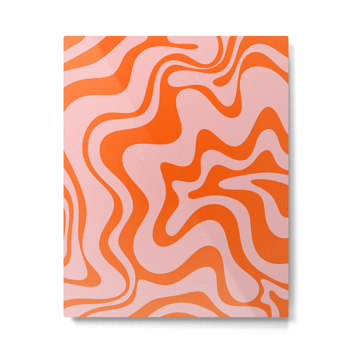 Groovy Retro Liquid Swirl Abstract Orange and Pink Pattern Metal Print Gallery Image 1