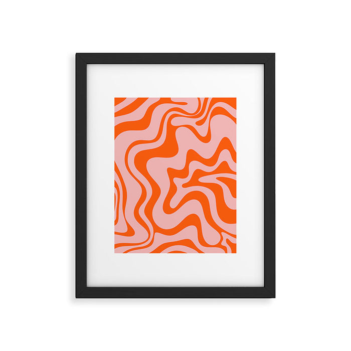 Groovy Retro Liquid Swirl Abstract Orange and Pink Pattern Framed Art Print Gallery Image 1