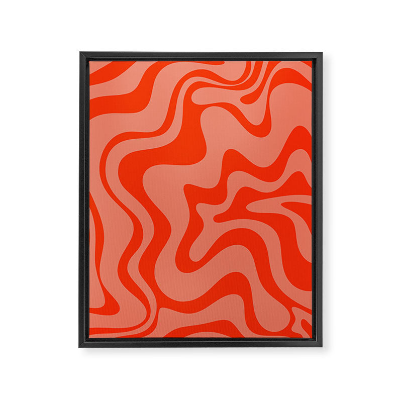 Groovy Retro Liquid Swirl Abstract Pattern in Bold Double Orange Framed Canvas Print Gallery Image 6