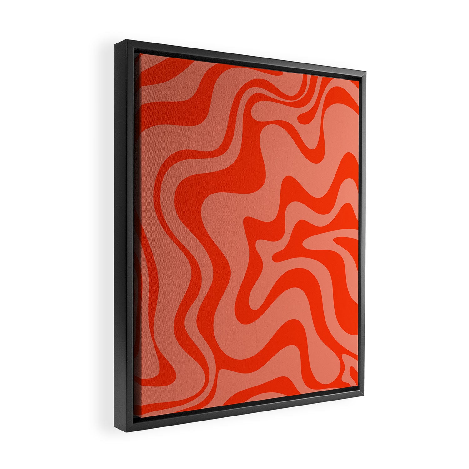 Groovy Retro Liquid Swirl Abstract Pattern in Bold Double Orange Framed Canvas Print Gallery Image 2