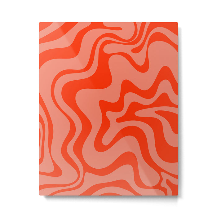 Groovy Retro Liquid Swirl Abstract Pattern in Bold Double Orange Metal Print Gallery Image 1