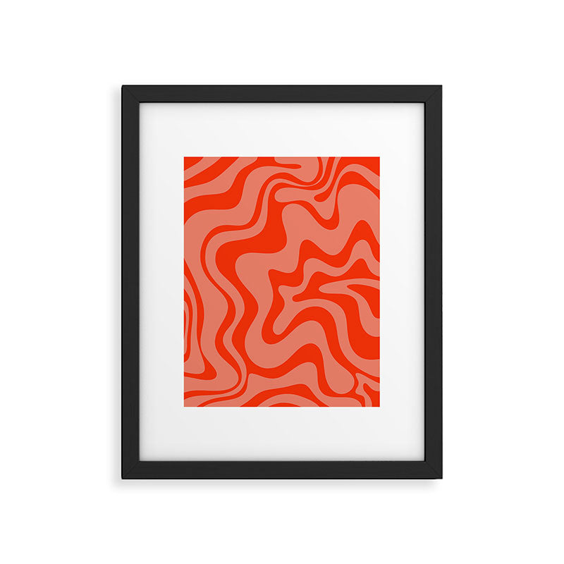 Groovy Retro Liquid Swirl Abstract Pattern in Bold Double Orange Framed Art Print Gallery Image 5