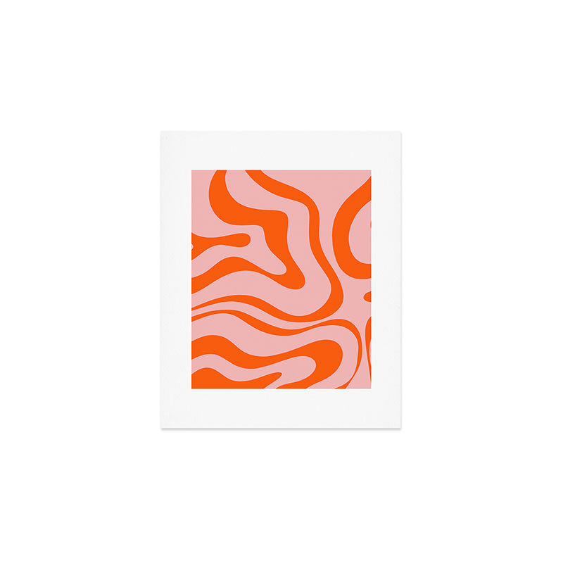 Groovy Retro Modern Liquid Swirl Pink and Orange Abstract Pattern Art Print Gallery Image 1