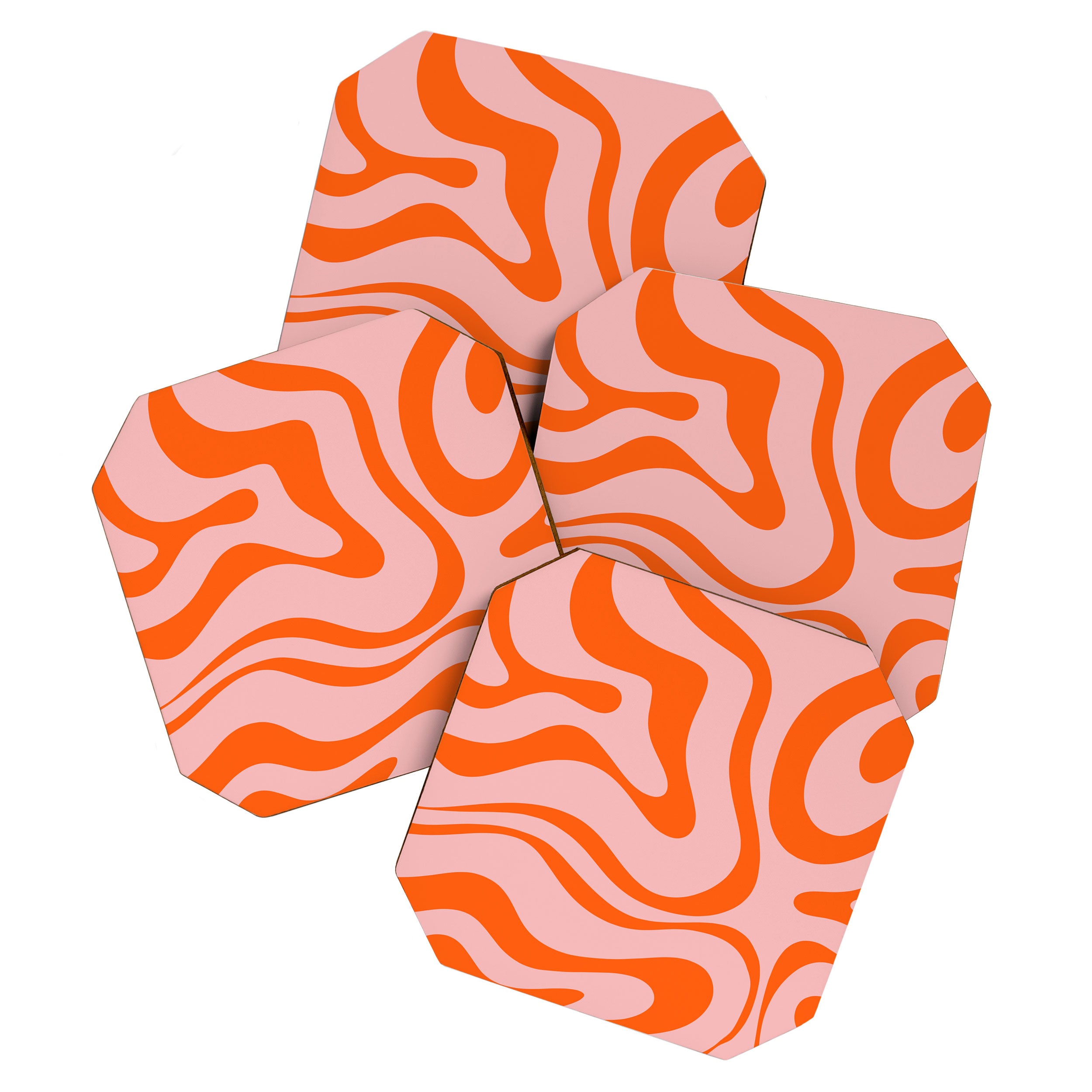 Groovy Retro Modern Liquid Swirl Pink and Orange Abstract Pattern Coaster Gallery Image 1
