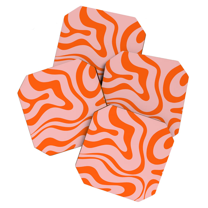 Groovy Retro Modern Liquid Swirl Pink and Orange Abstract Pattern Coaster Gallery Image 1