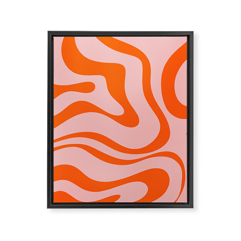 Groovy Retro Modern Liquid Swirl Pink and Orange Abstract Pattern Framed Canvas Print Gallery Image 8