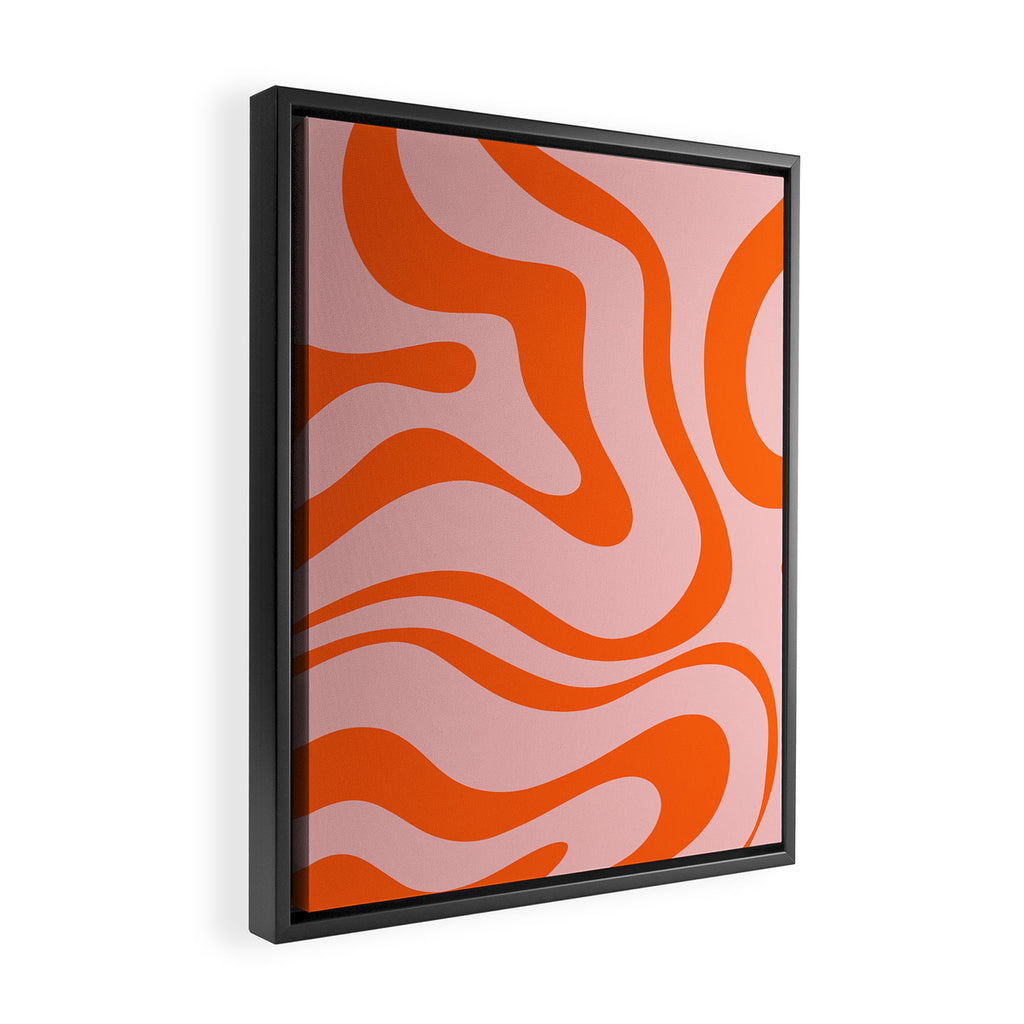 Groovy Retro Modern Liquid Swirl Pink and Orange Abstract Pattern Framed Canvas Print Gallery Image 2