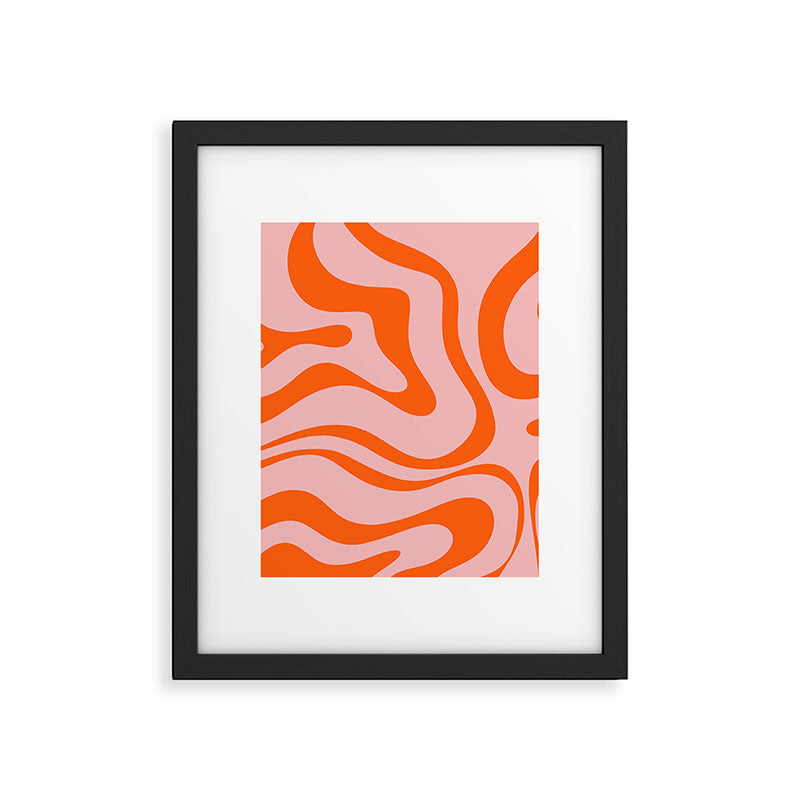 Groovy Retro Modern Liquid Swirl Pink and Orange Abstract Pattern Framed Art Print Gallery Image 6