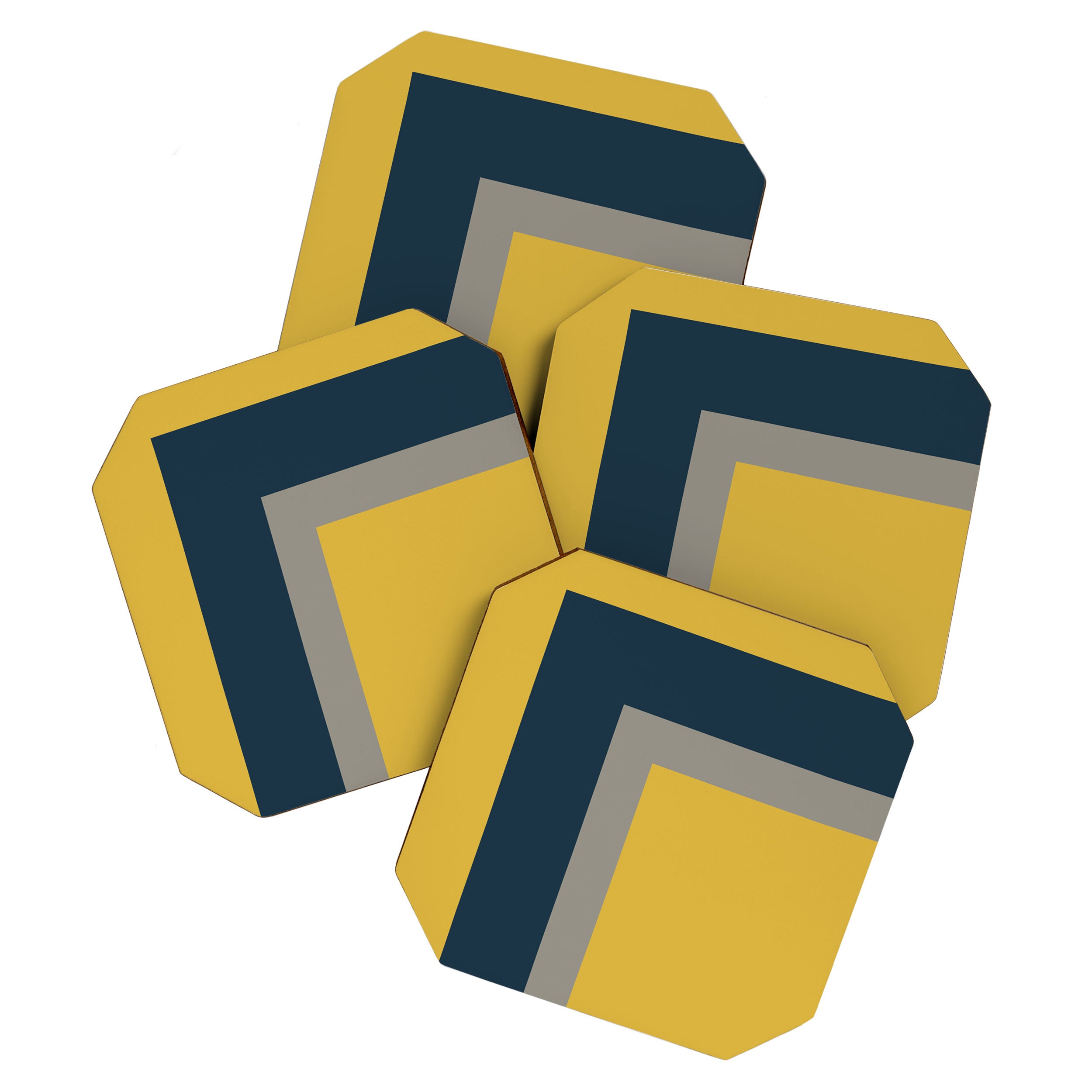 Half Frame 2 Minimalist Pattern in Deep Mustard Yellow, Navy Blue, and Gray Coaster Gallery Image 1