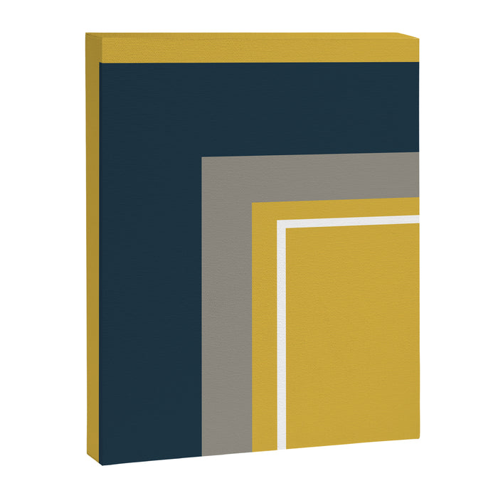 Half Frame Minimalist Pattern 3 in Deep Mustard Yellow, Navy Blue, Grey, and White. Canvas Print Gallery Image 1