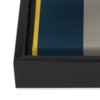 Half Frame Minimalist Pattern 3 in Deep Mustard Yellow, Navy Blue, Grey, and White. Framed Canvas Print Gallery Image 3