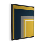 Half Frame Minimalist Pattern 3 in Deep Mustard Yellow, Navy Blue, Grey, and White. Framed Canvas Print Gallery Image 2