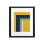 Half Frame Minimalist Pattern 3 in Deep Mustard Yellow, Navy Blue, Grey, and White. Framed Art Print Gallery Image 6